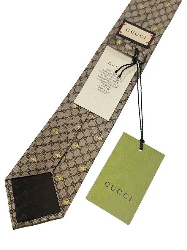 Interlocking GG Pattern Bee Print Tie Beigle - GUCCI - BALAAN 9