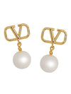 V Logo Signature Pearl Drop Earring Gold - VALENTINO - BALAAN 1