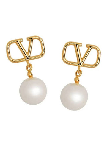 V Logo Signature Pearl Drop Earring Gold - VALENTINO - BALAAN 1