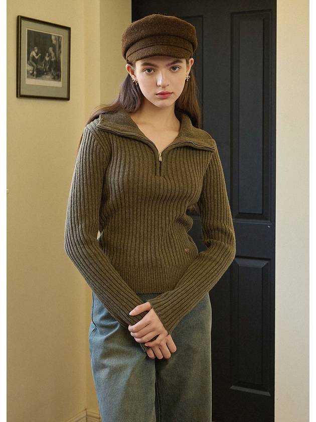 women's deft wool cash half zip-up knit top brown - MICANE - BALAAN 2