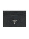 Logo Grain Leather Card Wallet Black - PRADA - BALAAN 2