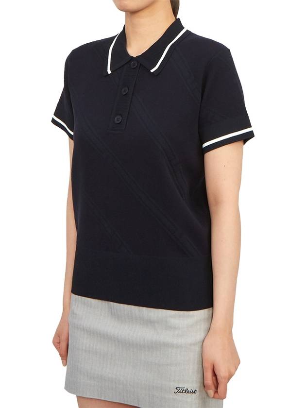 Women's Feline Knit Short Sleeve Polo Shirt Navy - J.LINDEBERG - BALAAN 3