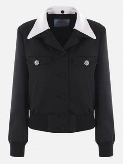 Single breasted wool satin jacket black - PRADA - BALAAN 2