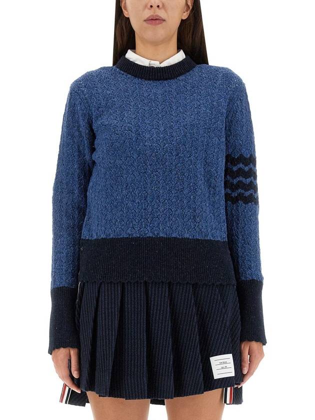 4-bar crewneck pullover wool knit top blue - THOM BROWNE - BALAAN 2