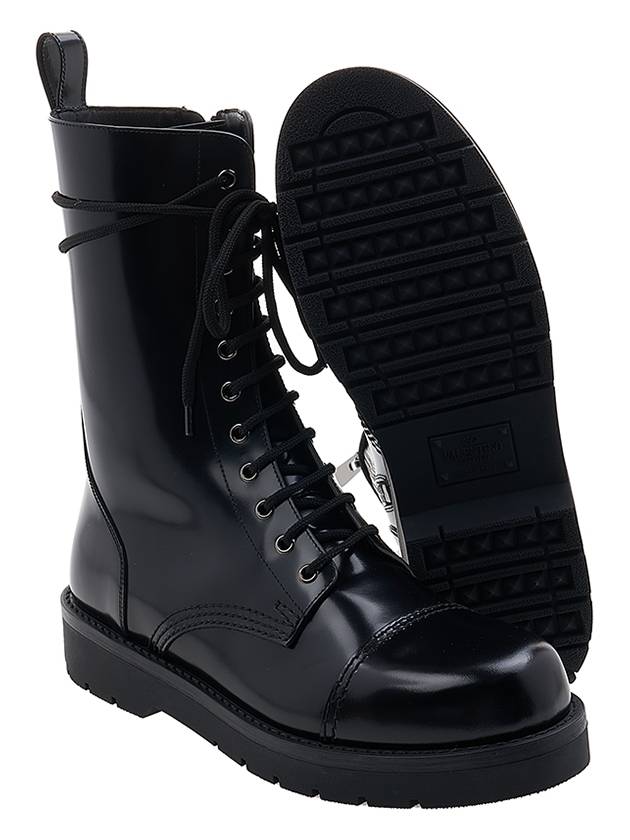 Camden Brushed Leather Worker Boots Black - VALENTINO - BALAAN 6