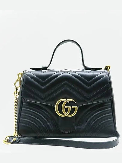 498110 Black Leather Matelasse Gold Marmont Top Handle Tote Bag Shoulder Strap 2WAY - GUCCI - BALAAN 2