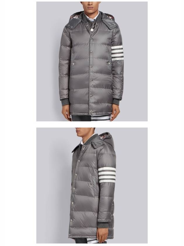 Men's 4 Bar Button Down Hooded Padding Grey - THOM BROWNE - BALAAN 5