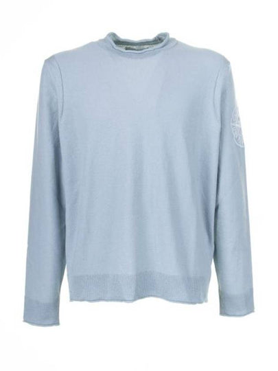 Compass Embroidered Crew Neck Organic Cotton Knit Top Sky Blue - STONE ISLAND - BALAAN 2