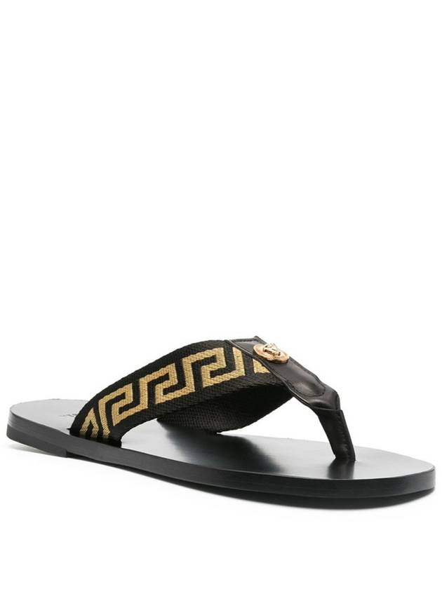 Men's Greca Flip Flops Black Gold - VERSACE - BALAAN.