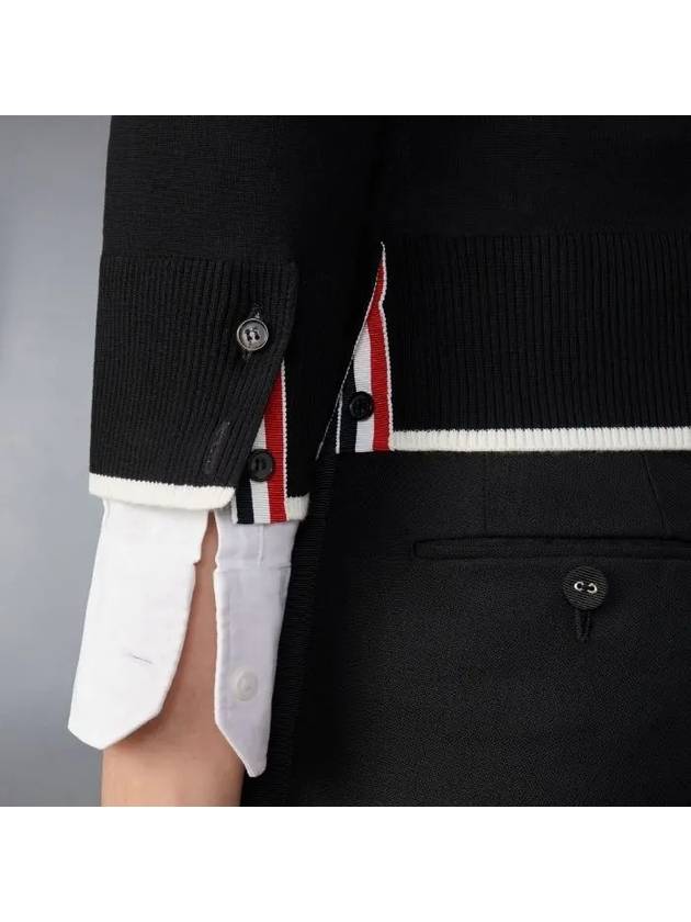 4 Bar Relaxed Fit Fine Merino Wool Cardigan Black - THOM BROWNE - BALAAN 5