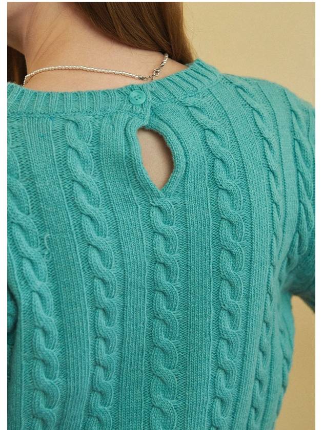 Women's Magnolia Wool Open Back Puff Knit Top Blue Green - MICANE - BALAAN 5