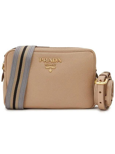 Gold Logo Vitello Dino Leather Cross Bag Beige - PRADA - BALAAN 1