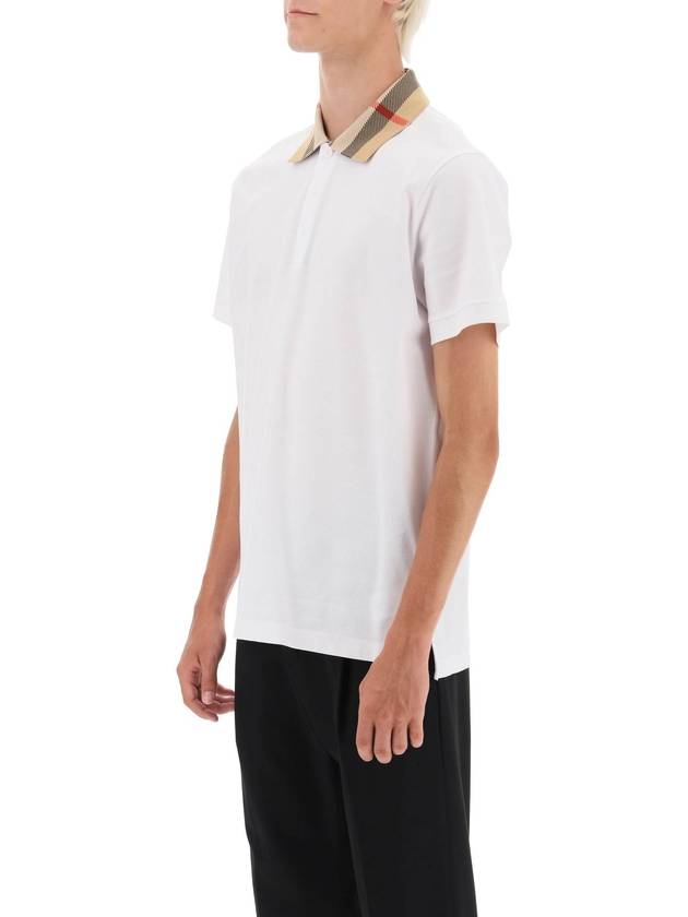 Men's Check Collar Cotton Polo Shirt White - BURBERRY - BALAAN 5