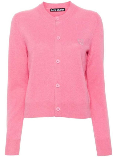 Face Logo Wool Cardigan Tango Pink - ACNE STUDIOS - BALAAN 1