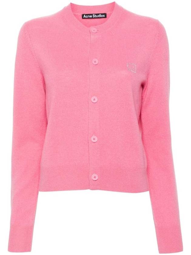 Face Logo Wool Cardigan Tango Pink - ACNE STUDIOS - BALAAN 1