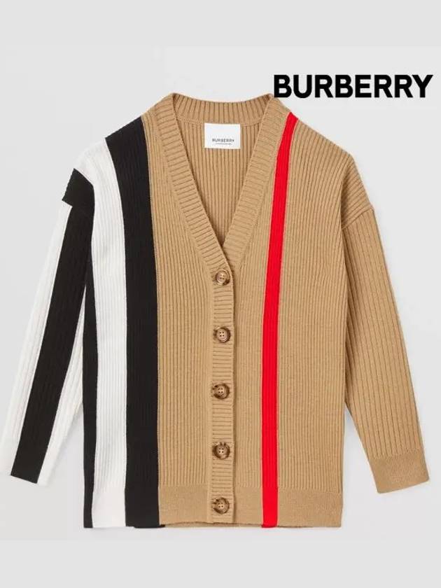 Kids Striped Rib Knit Wool Cardigan Archive Beige 8053479 3Y 10Y - BURBERRY - BALAAN 2