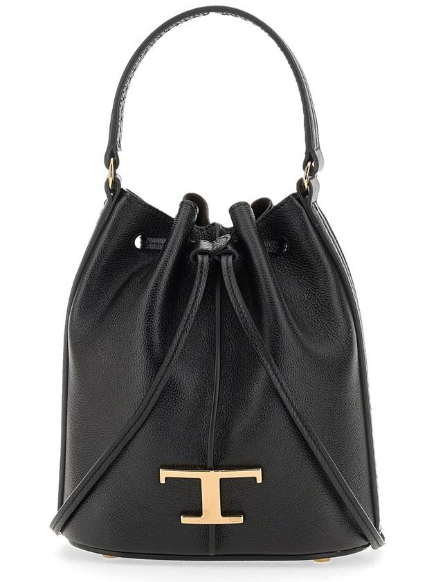 T Timeless Leather Micro Logo Bucket Bag Black - TOD'S - BALAAN 3