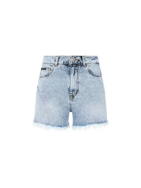 Women's Rhinestone Love Denim Shorts Light Indigo 271186 - PHILIPP PLEIN - BALAAN 1