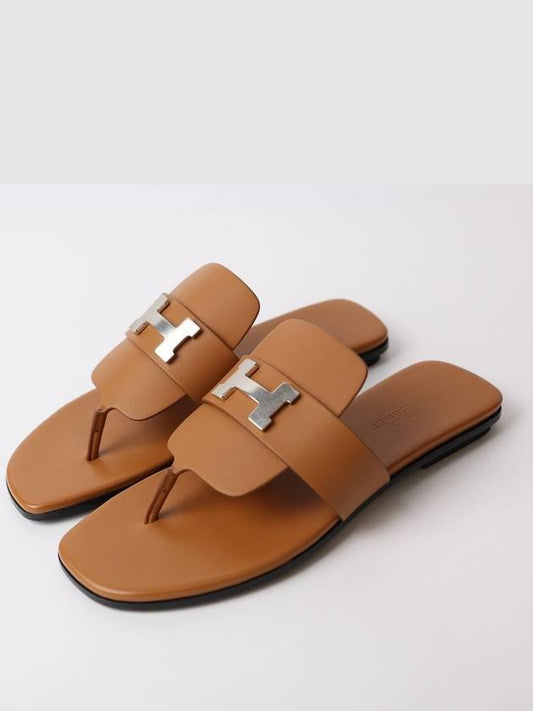 Hermes Galerie Buckle Leather Sandals Brown - HERMES - BALAAN.