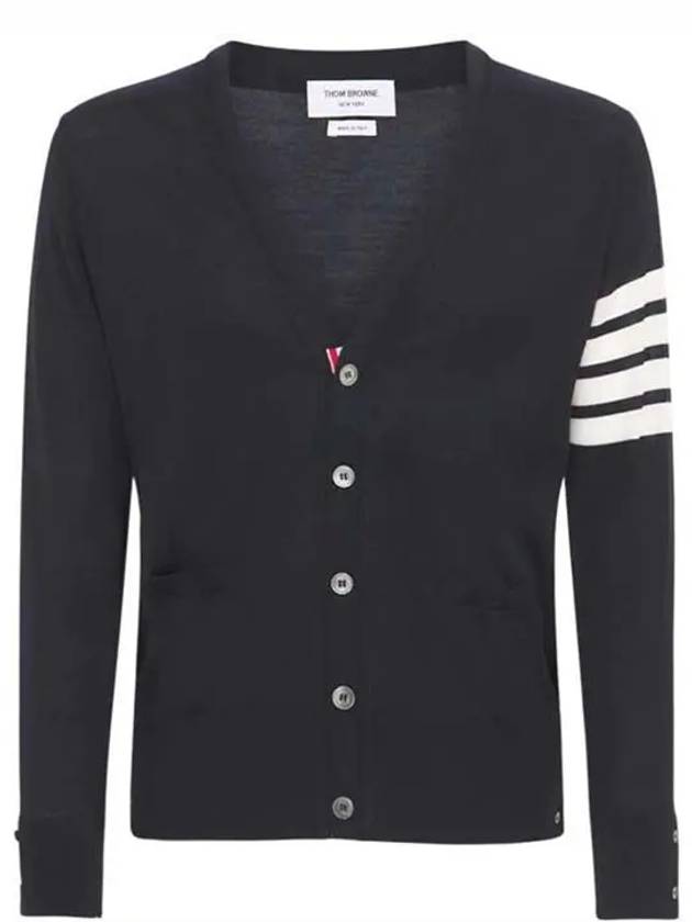 Men's Classic V-neck Merino Wool Cardigan Navy - THOM BROWNE - BALAAN 2