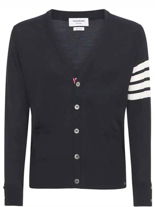 Men's Classic V-neck Merino Wool Cardigan Navy - THOM BROWNE - BALAAN 2