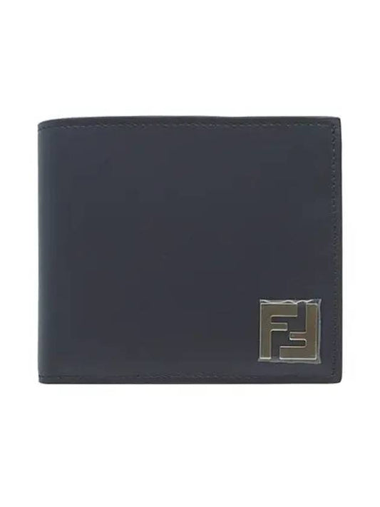 FF Square Leather Bi-Fold Half Wallet Navy - FENDI - BALAAN 2