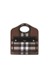 Mini Pocket Checked Leather Tote Bag Dark Burch Brown - BURBERRY - BALAAN 2