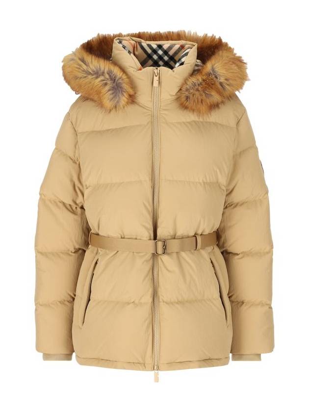 Faux Fur Trim Hooded Short Down Padding Flax - BURBERRY - BALAAN 2