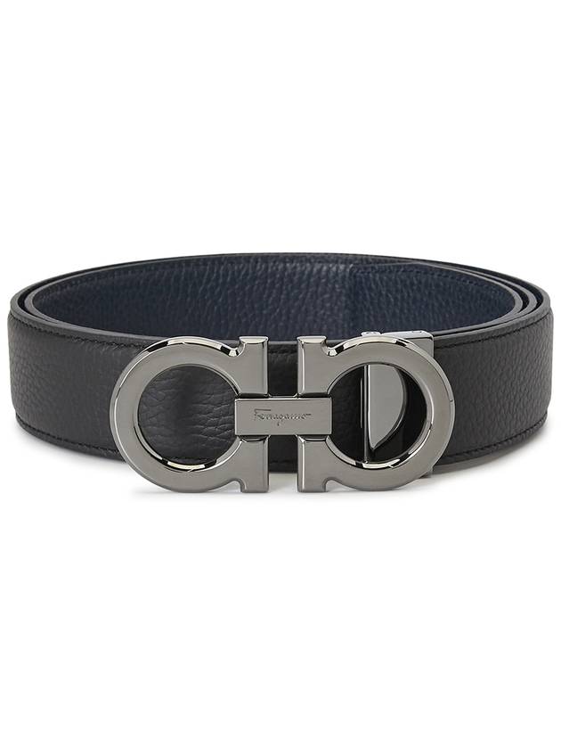 Reversible Gancini Leather Belt Navy - SALVATORE FERRAGAMO - BALAAN 3