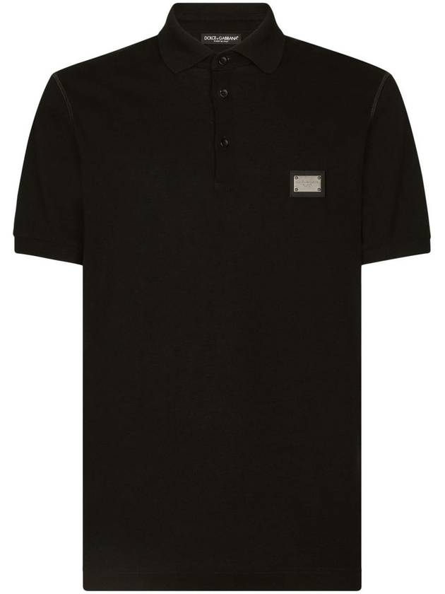 Men's Logo Plaque Cotton PK Shirt Black - DOLCE&GABBANA - BALAAN 2