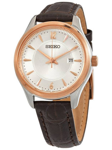 Seiko Noble Quartz Silver Dial Brown Leather Ladies Watch SUR428 - SEIKO - BALAAN 1