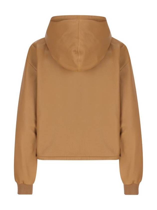 Leather Zip Up Hoodie Beige - FENDI - BALAAN 3