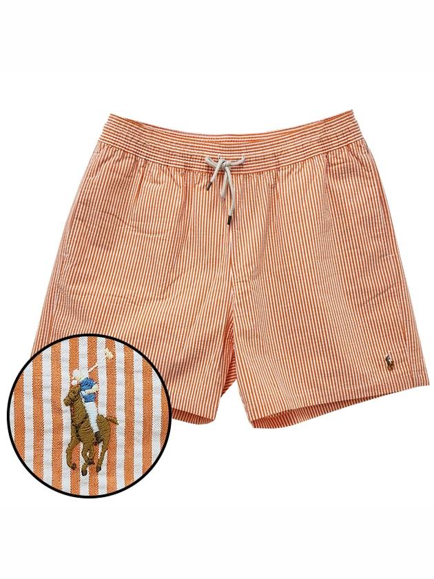 Logo Patch Striped Swim Shorts Orange - POLO RALPH LAUREN - BALAAN 2