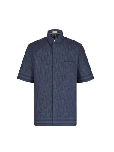 Oblique Denim Short Sleeve Shirt Deep Blue - DIOR - BALAAN 1