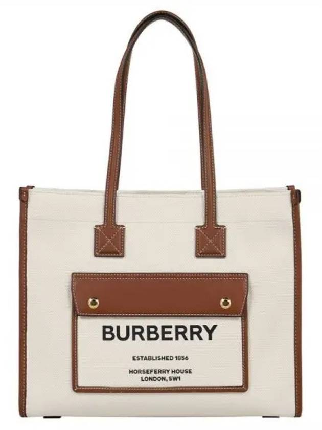 Freya Small Canvas Leather Tote Bag Natural Tan - BURBERRY - BALAAN 2