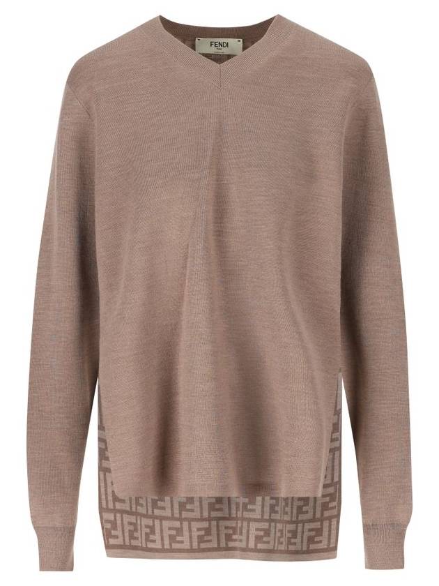 V-Neck Double Fabric Sweater Grey - FENDI - BALAAN 1