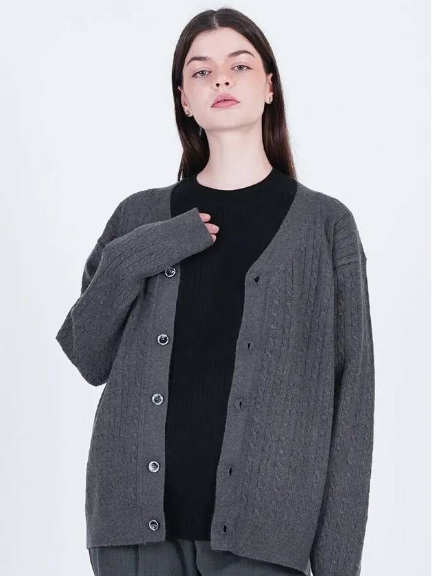 Silket Cable Y Neck Cardigan Chacoal - CHANCE'S NOI - BALAAN 3