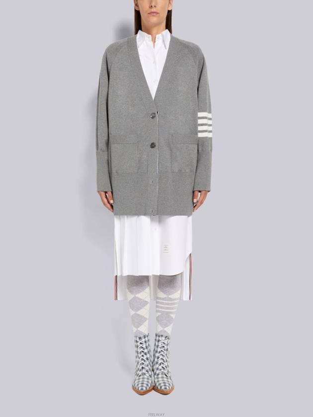 Stitched Cotton 4 Bar Cardigan Grey - THOM BROWNE - BALAAN 7