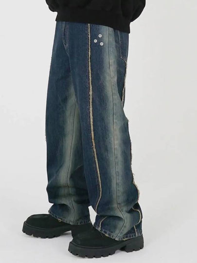 Cut-Off Bleach Washed Denim Wide Pants Vintage Blue - FLAVORISM - BALAAN 2