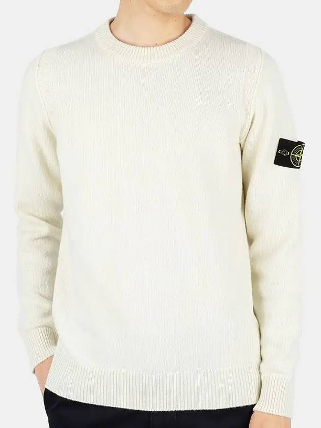 Wappen Patch Crew Neck Wool Knit Top White - STONE ISLAND - BALAAN 2