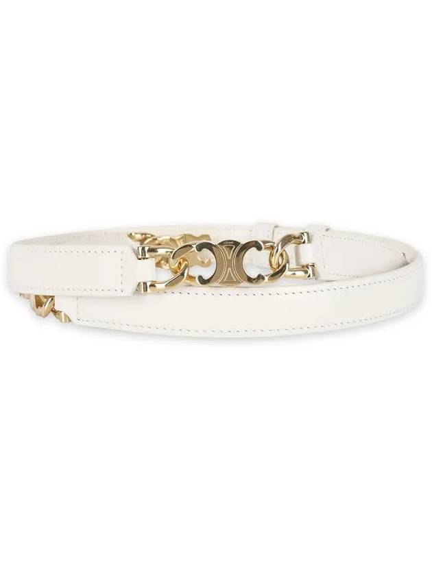 Small Triomphe Gourmet Adjustable Belt Taurillon Leather White - CELINE - BALAAN 3