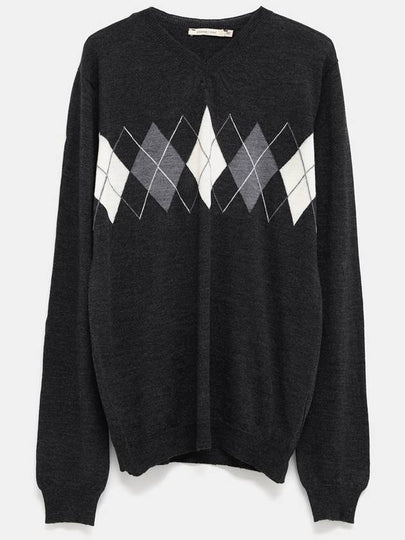 Wool V-Neck Diamond Pattern Long Sleeve Knit Top Grey - PALOMA WOOL - BALAAN 2