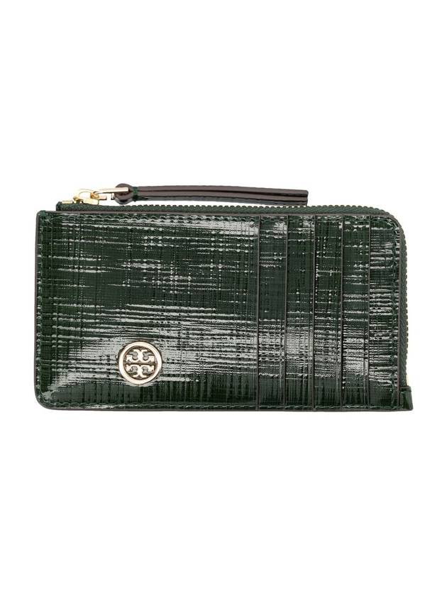 Robinson Crosshatched Zipper Card Wallet Evergreen - TORY BURCH - BALAAN 1