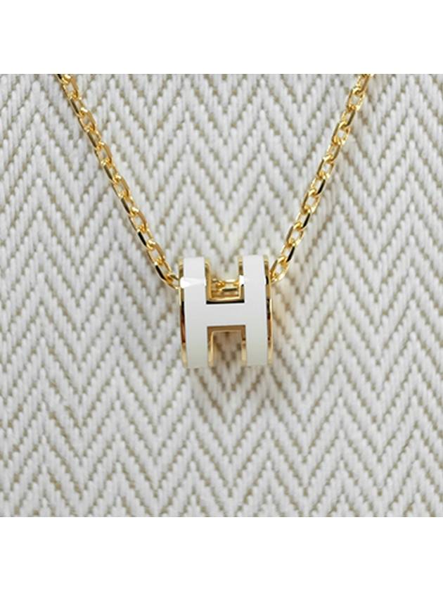 Mini Pop H Pendant Necklace Gold Blanc White - HERMES - BALAAN 4