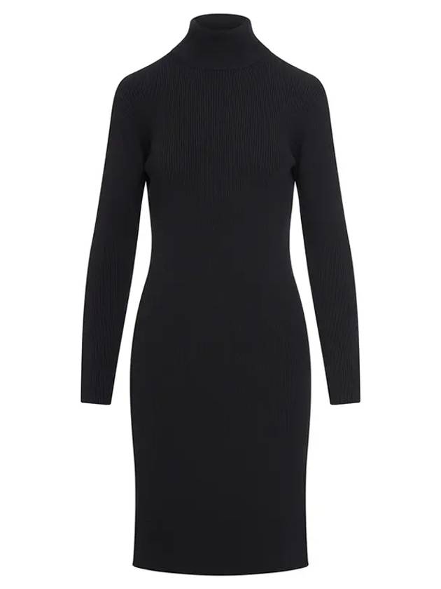 Women's High Neck Stretch Wool Rib Short Dress Black - BOTTEGA VENETA - BALAAN.