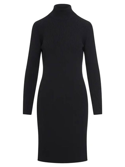 Cut Out Detail High Neck Wool Midi Dress Black - BOTTEGA VENETA - BALAAN 2