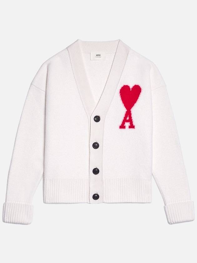 Big Heart Logo Oversized Intarsia Cardigan White - AMI - BALAAN 2