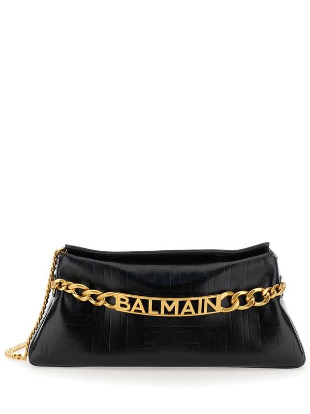 '1945' Black Shoulder Bag With Logo Plaque On The Front In Leather Woman - BALMAIN - BALAAN 1