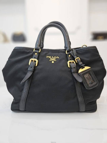 Tesuto Re Nylon Tote and Shoulder Bag Black BN1841 - PRADA - BALAAN 1