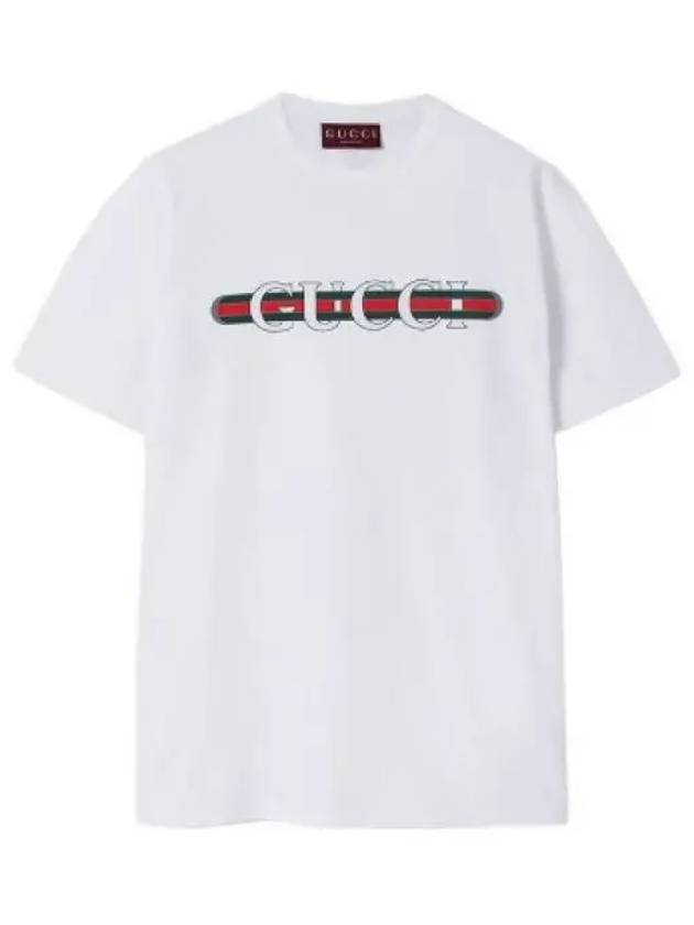 Web Print Cotton Short Sleeve T-Shirt White - GUCCI - BALAAN 2